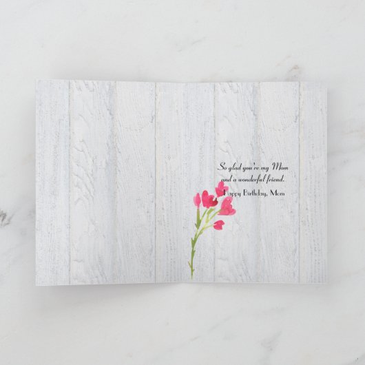リボンと木材の母の誕生日デイジー カード (内部)