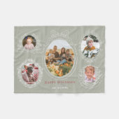 リボンと植物体のフレーム5フォトオリーブクリスマス フリースブランケット (正面(横))