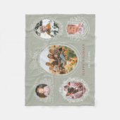 リボンと植物体のフレーム5フォトオリーブクリスマス フリースブランケット (正面)