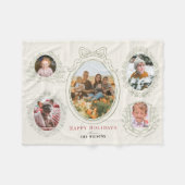 リボンと植物体のフレーム5フォトクリスマス フリースブランケット (正面(横))