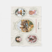 リボンと植物体のフレーム5フォトクリスマス フリースブランケット (正面)