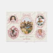 リボンと植物体のフレーム5フォトレッドクリスマス フリースブランケット (正面(横))