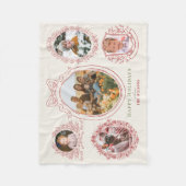 リボンと植物体のフレーム5フォトレッドクリスマス フリースブランケット (正面)