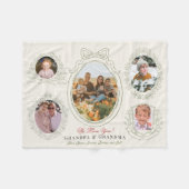 リボンと植物体のフレーム5 Photo祖父母 フリースブランケット (正面(横))