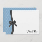 リボンと水玉模様ありがとうフラットカード サンキューカード (正面/裏面)
