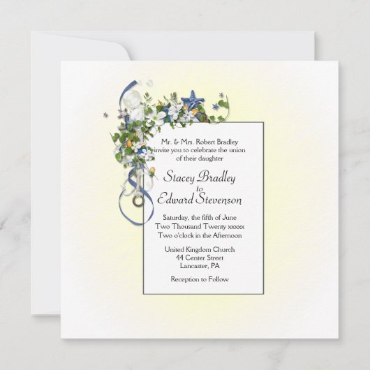 リボンと泡と美しい朝日の黄色 招待状 (正面)