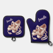 リボンと牡丹の装飾が施されたバレエスリッパ 鍋つかみ&鍋敷きセット (正面)