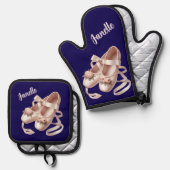 リボンと牡丹の装飾が施されたバレエスリッパ 鍋つかみ&鍋敷きセット (正面/裏面)