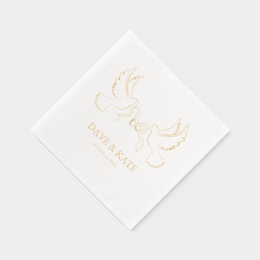リボンと結婚リングや輪付き2つの鳩 箔ナプキン (右)