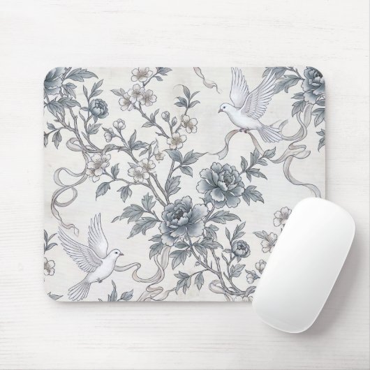 リボンと芍薬のデザインの鳩 マウスパッド (マウス)