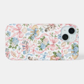 リボンと花のスマホケース iPhone 15ケース (裏面横)