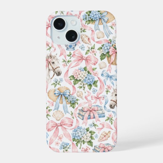 リボンと花のスマホケース iPhone 15ケース (裏面)
