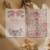 リボンと花の女の子ベビーシャワー招待状 招待状