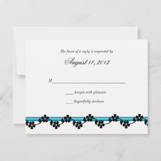 リボンと花の応答カード 出欠カード (正面)