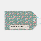 リボンと花の緑のカスタムクリスマス ギフトタグ (正面(横))