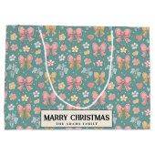 リボンと花の緑のカスタムクリスマス ラージペーパーバッグ (裏面)