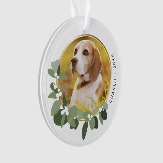 リボンと花の装飾  愛するペットと一緒にホリデーシーズンを祝おう オーダーメイドの写真 オーナメント (正面)