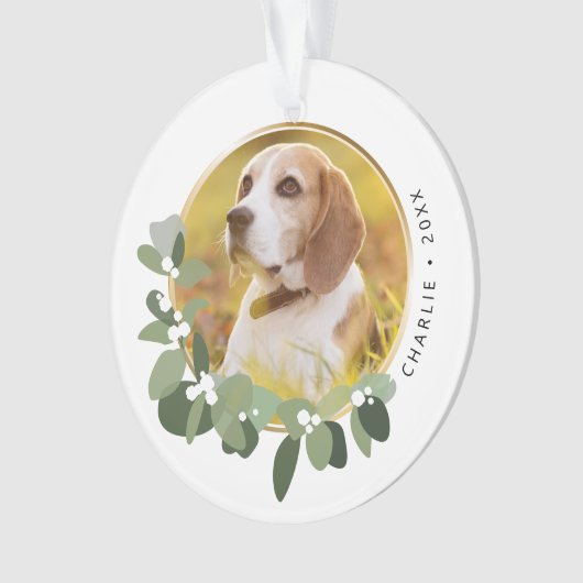 リボンと花の装飾  愛するペットと一緒にホリデーシーズンを祝おう オーダーメイドの写真 オーナメント (正面)