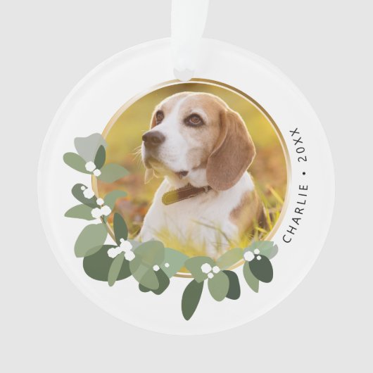 リボンと花の装飾  愛するペットと一緒にホリデーシーズンを祝おう オーダーメイドの写真 オーナメント (正面)