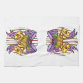 リボンと蝶結びが付いたかわいいクリスマスのジングルベル キッチンタオル (横)