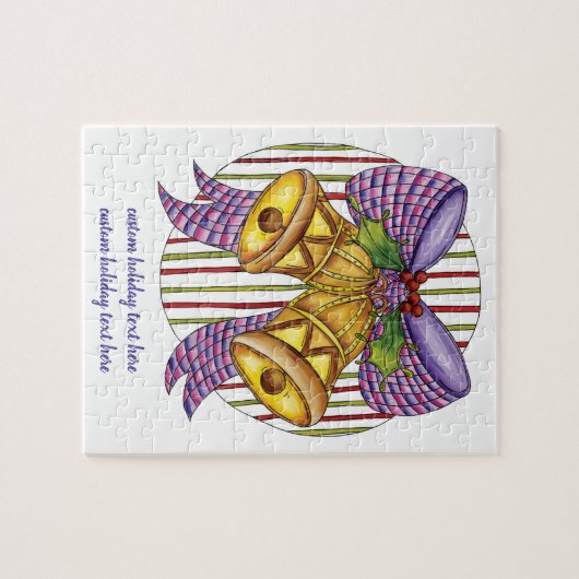 リボンと蝶結びが付いたかわいいクリスマスのジングルベル ジグソーパズル (横)