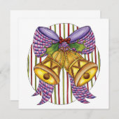 リボンと蝶結びが付いたかわいいクリスマスのジンジャーベル 招待状 (正面/裏面)