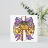 リボンと蝶結びが付いたかわいいクリスマスのジンジャーベル 招待状 (スタンド正面)