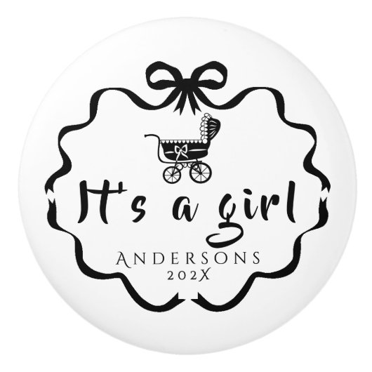 リボンと蝶結びのベビーカー セラミックノブ (正面)