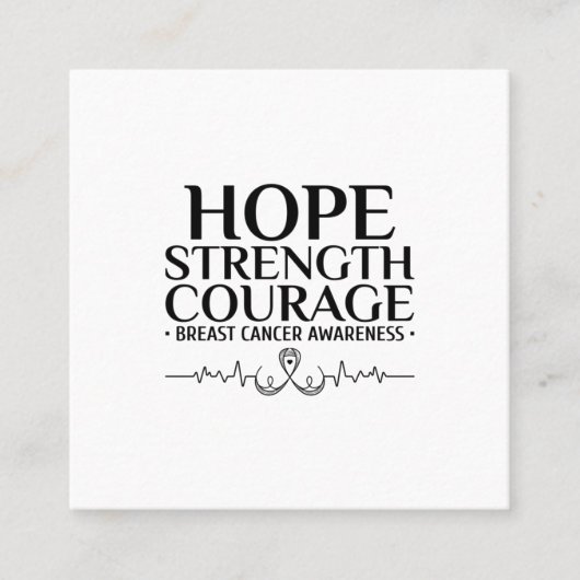 リボンと認識度を持つ乳がん引用文。 スクエア名刺 (正面)