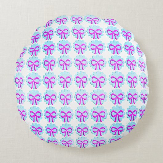 リボンと開花丸い枕、大16インチ ラウンドクッション (正面)