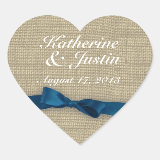 リボンとBurlapハート ハートシール (正面)