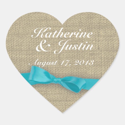 リボンとBurlapハート ハートシール (正面)