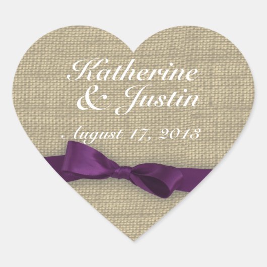 リボンとBurlapハート ハートシール (正面)