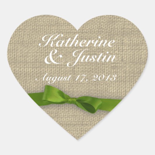 リボンとBurlapハート ハートシール (正面)