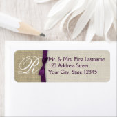 リボンとBurlapパープルモノグラム ラベル (インサイチュ)