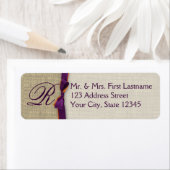 リボンとBurlap紫とオレンジモノグラム ラベル (インサイチュ)