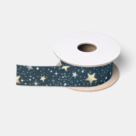 リボンに一致させるティール(緑がかった色)の白及び金ゴールドの星 サテンリボン