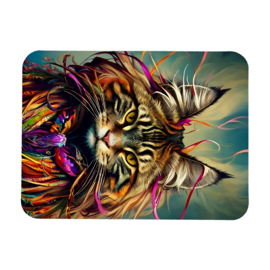 リボンに描かれたフワフワのタイガーメイン マグネット (横)