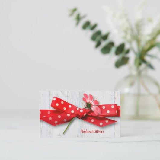 リボンに水玉模様した花 名刺 (スタンド正面)