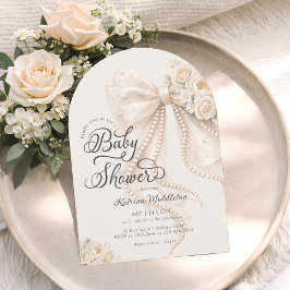 リボンのかわいい女の子のベビーシャワー 招待状