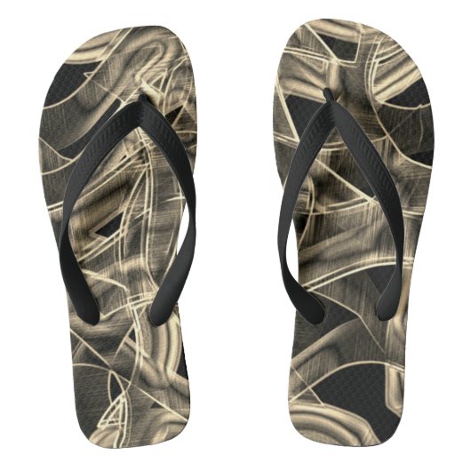 リボンのような曲線、カーキまたはベージュラインのレリーフ、 浮き彫り ビーチサンダル (フットベッド)
