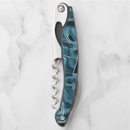 リボンのような重なり合う曲線、青いネオンレリーフ、 浮き彫り ソムリエナイフ