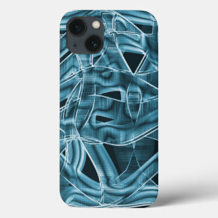 リボンのような重なり合ったカーブ、青いネオンレリーフ、 浮き彫り iPhone 13ケース
