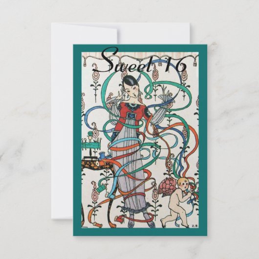 リボンのカラフル若い女の子16パーティー 招待状 (正面)