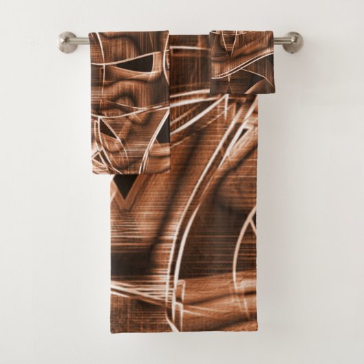 リボンのシェイプのオーバーラップするカーブ、茶色のレリーフ、 浮き彫り バスタオルセット (インサイチュ)