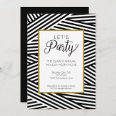 リボンのストライプのパーティの招待状 招待状 (正面/裏面)