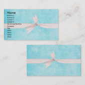 リボンのティール（緑がかった色）青の背景 名刺 (正面/裏面)