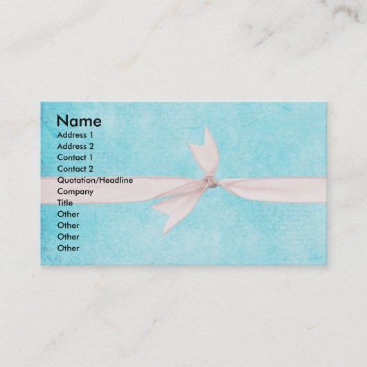 リボンのティール（緑がかった色）青の背景 名刺 (正面)