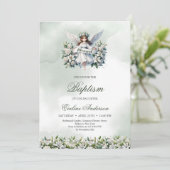 リボンのバプテスマを持つ可愛い賛美小さな天使 招待状 (スタンド正面)