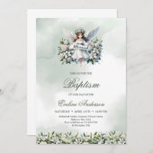 リボンのバプテスマを持つ可愛い賛美小さな天使 招待状 (正面/裏面)